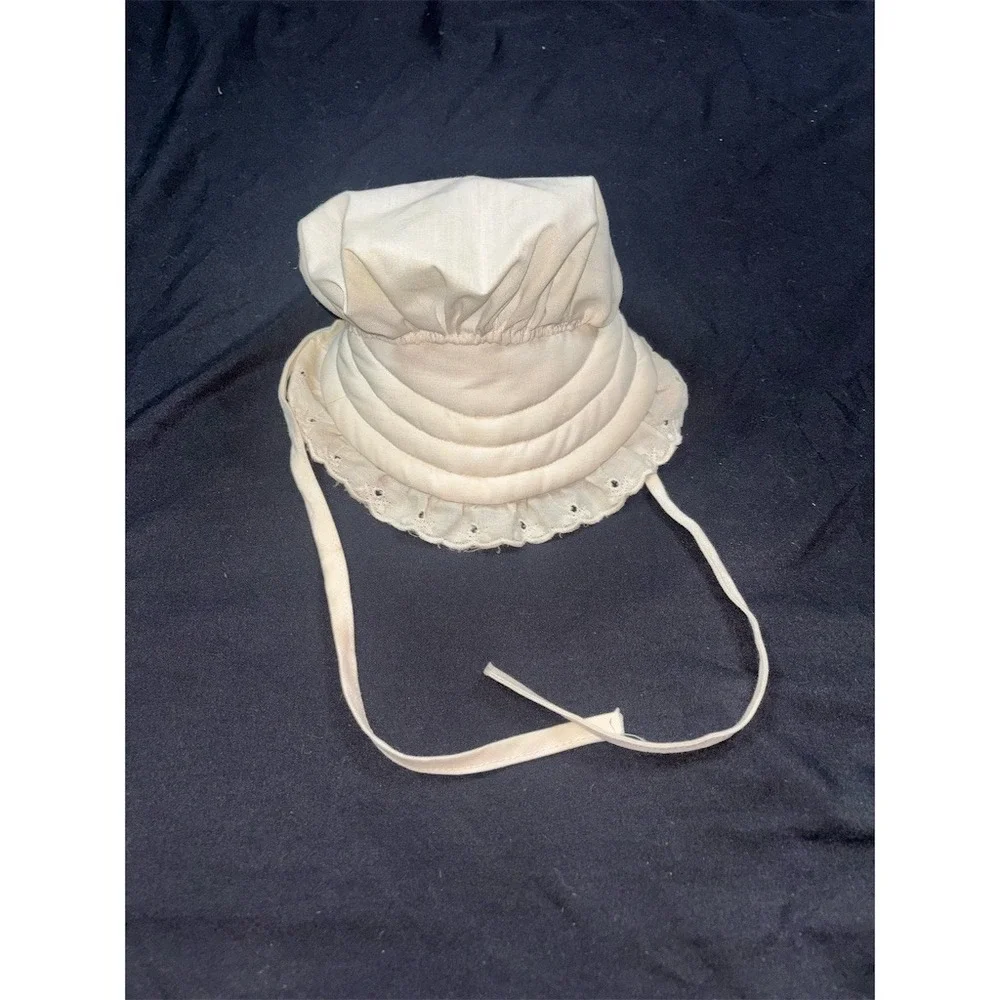 Snowie Soft Baby Bonnet Unisex White Eyelet Lace Ruffle Brim Chin Ties heirloom